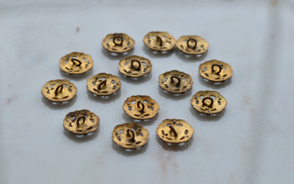 Set of 14 Antique Victorian Enamel Buttons – Cobalt Blue & Pink Rose Floral, Cut Steel Accents, French Pierced Brass