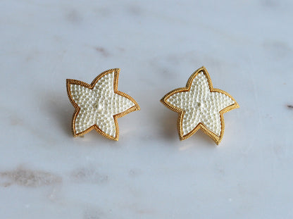 Vintage Star Earrings • Faux Pearl Beaded Stars with Gold Trim • Statement Studs • 80s Costume Jewelry • Retro Glam Gift for Her