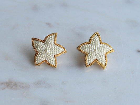 Vintage Star Earrings • Faux Pearl Beaded Stars with Gold Trim • Statement Studs • 80s Costume Jewelry • Retro Glam Gift for Her