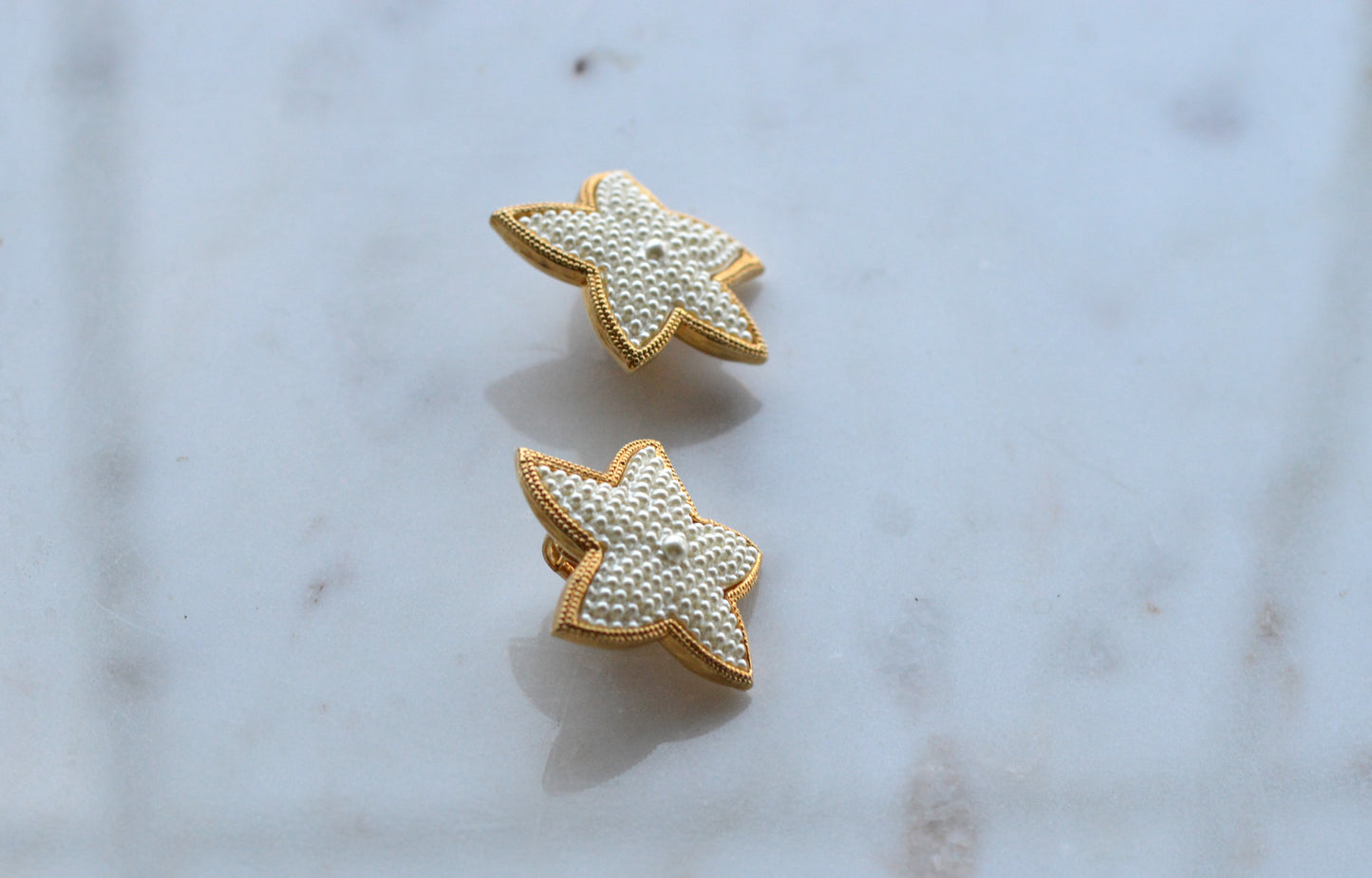 Vintage Star Earrings • Faux Pearl Beaded Stars with Gold Trim • Statement Studs • 80s Costume Jewelry • Retro Glam Gift for Her
