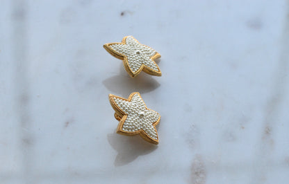 Vintage Star Earrings • Faux Pearl Beaded Stars with Gold Trim • Statement Studs • 80s Costume Jewelry • Retro Glam Gift for Her