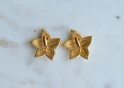 Vintage Star Earrings • Faux Pearl Beaded Stars with Gold Trim • Statement Studs • 80s Costume Jewelry • Retro Glam Gift for Her