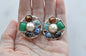 Vintage 1961 Sarah Coventry Happy Holiday Clip On Earrings – Multi-Stone & Faux Pearl Cluster, Silver Tone MCM Retro Costume Jewelry