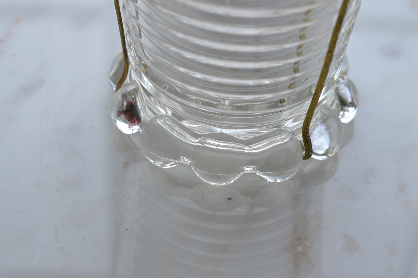 Vintage Anchor Hocking Manhattan Ribbed Glass Vase with Gold Filigree Accents - Art Deco Style