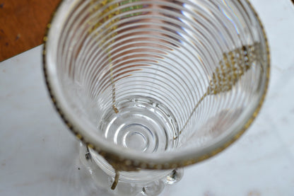 Vintage Anchor Hocking Manhattan Ribbed Glass Vase with Gold Filigree Accents - Art Deco Style