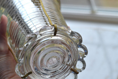 Vintage Anchor Hocking Manhattan Ribbed Glass Vase with Gold Filigree Accents - Art Deco Style