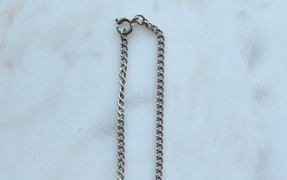 Vintage Avon Silver & Wood Inlay Pendant Necklace | Rectangular Mixed‑Material Pendant w/ Diamond Accent | Modern Rustic Jewelry