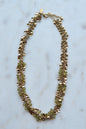 Vintage Signed Worthington Gold-Tone Beaded Cluster Necklace – Olive Green & Metallic Disc Fringe, 90s Statement Jewelry