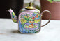 Vintage Trade + Aid Miniature Enamel Teapot - Matisse Goldfish Design No. 18 - Hand Painted Collectible Copper & Brass Teapot
