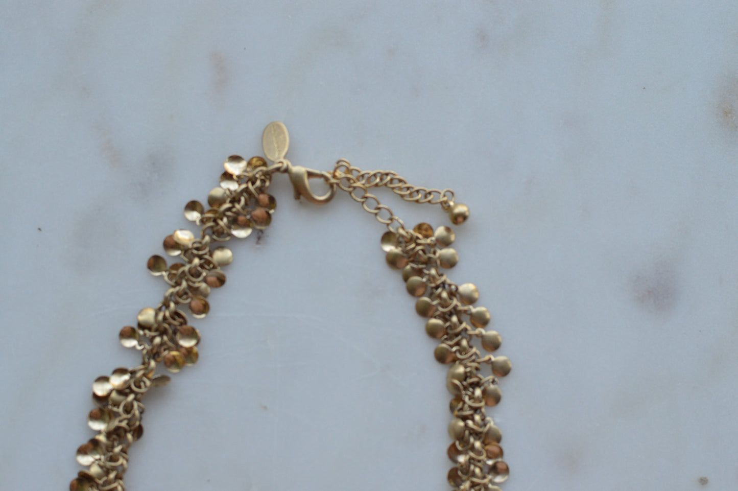 Vintage Signed Worthington Gold-Tone Beaded Cluster Necklace – Olive Green & Metallic Disc Fringe, 90s Statement Jewelry