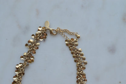 Vintage Signed Worthington Gold-Tone Beaded Cluster Necklace – Olive Green & Metallic Disc Fringe, 90s Statement Jewelry