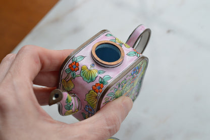 Vintage Trade + Aid Miniature Enamel Teapot - Matisse Goldfish Design No. 18 - Hand Painted Collectible Copper & Brass Teapot
