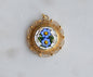 Vintage Signed Italy Micro Mosaic Pendant – Blue Forget-Me-Not Floral, Gold-Tone Filigree, Mid-Century Handcrafted Jewelry