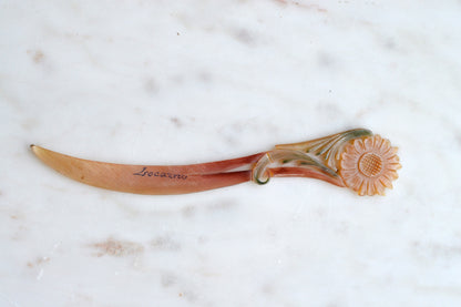 Antique Celluloid Floral Letter Opener – Souvenir of Locarno, Switzerland – Early 1900s Carved "French Ivory" Has Been Repaired