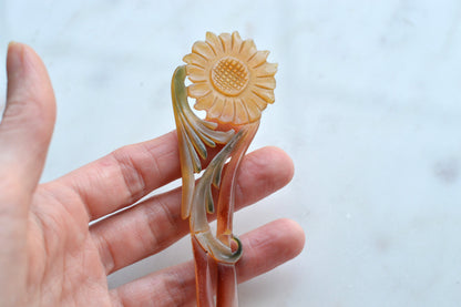 Antique Celluloid Floral Letter Opener – Souvenir of Locarno, Switzerland – Early 1900s Carved "French Ivory" Has Been Repaired