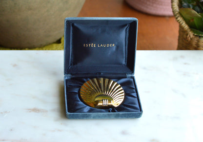 Vintage Estée Lauder Golden Shell Compact—Moisture-Balanced Translucent Face Powder (Ecru-01), 1980s/90s Collectible Vanity Piece