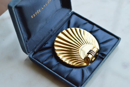 Vintage Estée Lauder Golden Shell Compact—Moisture-Balanced Translucent Face Powder (Ecru-01), 1980s/90s Collectible Vanity Piece