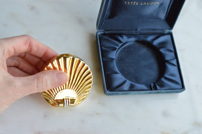 Vintage Estée Lauder Golden Shell Compact—Moisture-Balanced Translucent Face Powder (Ecru-01), 1980s/90s Collectible Vanity Piece
