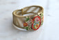 Vintage Italian Micro Mosaic Floral Brass Wire Wrap Cuff Bracelet - 1940s Mid-Century Grand Tour Jewelry