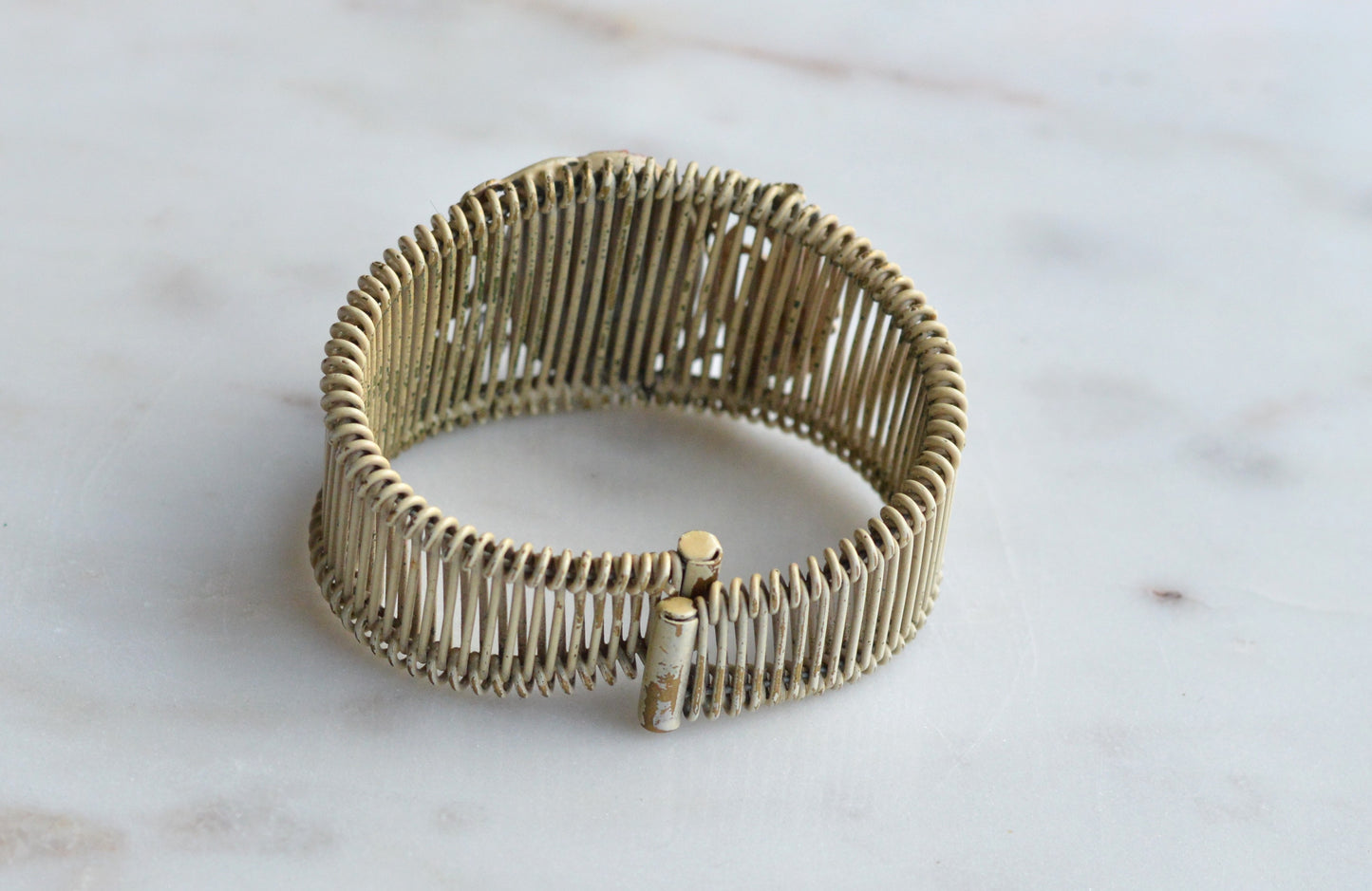 Vintage Italian Micro Mosaic Floral Brass Wire Wrap Cuff Bracelet - 1940s Mid-Century Grand Tour Jewelry