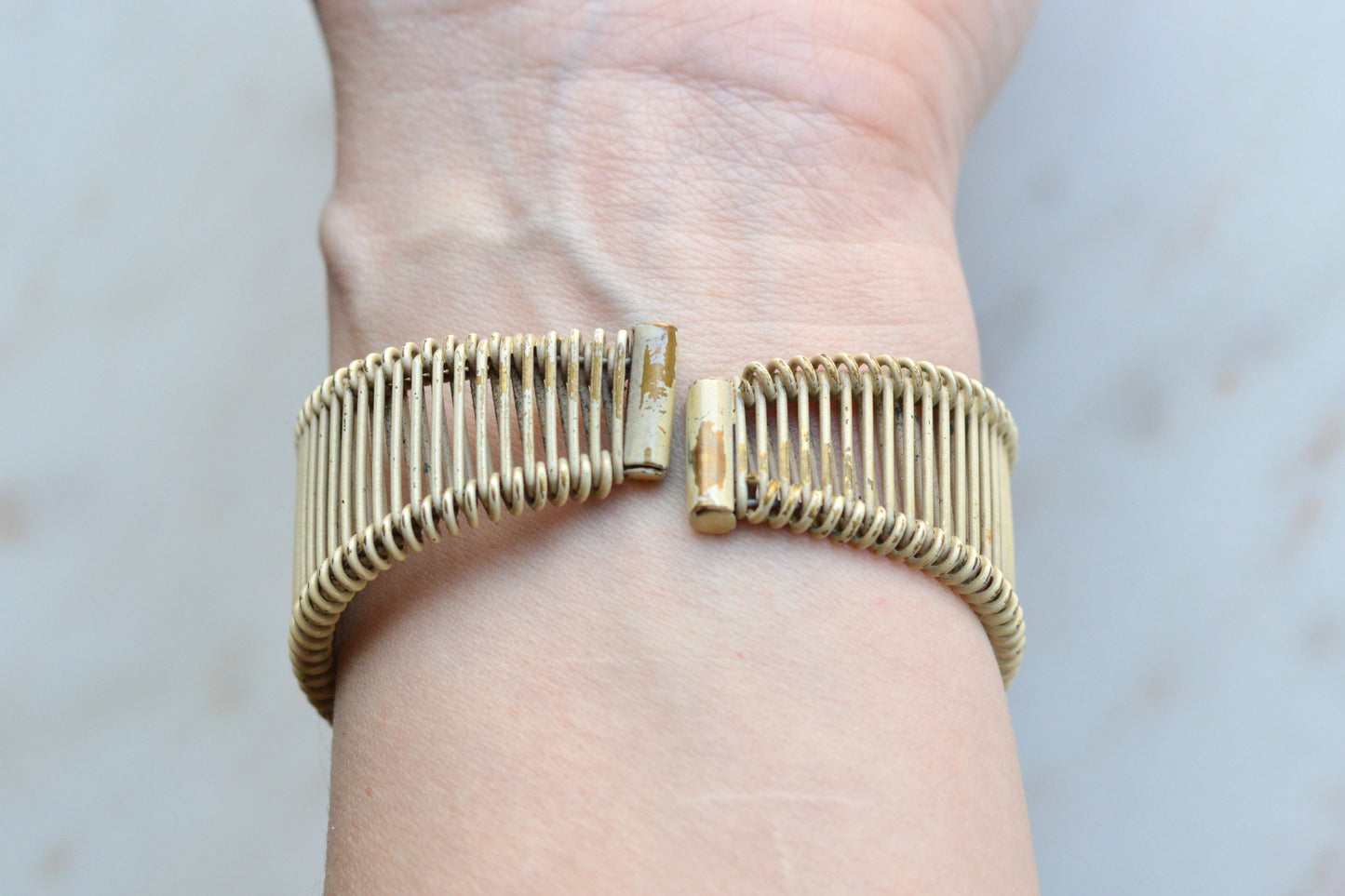 Vintage Italian Micro Mosaic Floral Brass Wire Wrap Cuff Bracelet - 1940s Mid-Century Grand Tour Jewelry