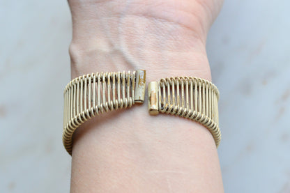 Vintage Italian Micro Mosaic Floral Brass Wire Wrap Cuff Bracelet - 1940s Mid-Century Grand Tour Jewelry