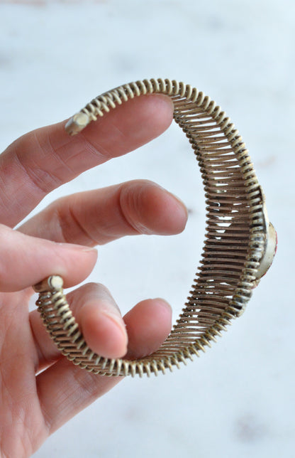 Vintage Italian Micro Mosaic Floral Brass Wire Wrap Cuff Bracelet - 1940s Mid-Century Grand Tour Jewelry
