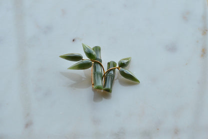 Vintage 1970s Carved Nephrite Jade Bamboo Brooch - Mid Century Style Pin in Original "Made in Taiwan ROC" Presentation Box