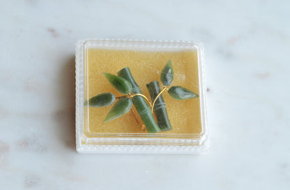 Vintage 1970s Carved Nephrite Jade Bamboo Brooch - Mid Century Style Pin in Original "Made in Taiwan ROC" Presentation Box