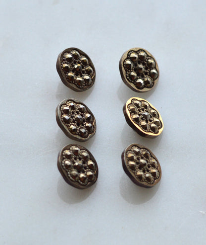 Set of 6 Antique Victorian Cut Steel Buttons – Crescent & Faceted Floral Design – 1/2" Steel Cup Construction – Circa 1880s