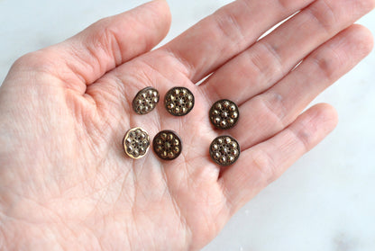 Set of 6 Antique Victorian Cut Steel Buttons – Crescent & Faceted Floral Design – 1/2" Steel Cup Construction – Circa 1880s