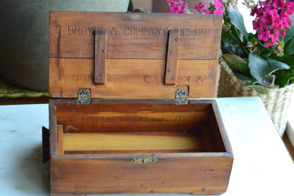 Vintage George C. Brown & Co. Cedar Keepsake Box – Antique Greensboro NC Advertising Crate, Rustic Wooden Treasure Chest