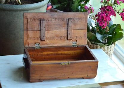 Vintage George C. Brown & Co. Cedar Keepsake Box – Antique Greensboro NC Advertising Crate, Rustic Wooden Treasure Chest