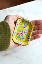 Vintage Chinese Canton Enamel Trinket Dish - Hand-Painted Bright Yellow Floral Pin Tray - Mid-Century Copper Enamelware
