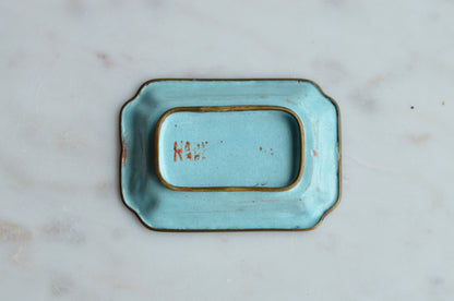 Vintage Chinese Canton Enamel Trinket Dish - Hand-Painted Bright Yellow Floral Pin Tray - Mid-Century Copper Enamelware