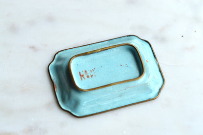 Vintage Chinese Canton Enamel Trinket Dish - Hand-Painted Bright Yellow Floral Pin Tray - Mid-Century Copper Enamelware