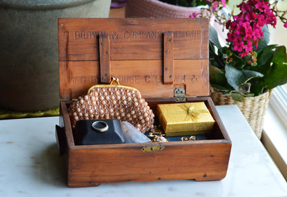 Vintage George C. Brown & Co. Cedar Keepsake Box – Antique Greensboro NC Advertising Crate, Rustic Wooden Treasure Chest