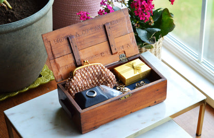 Vintage George C. Brown & Co. Cedar Keepsake Box – Antique Greensboro NC Advertising Crate, Rustic Wooden Treasure Chest