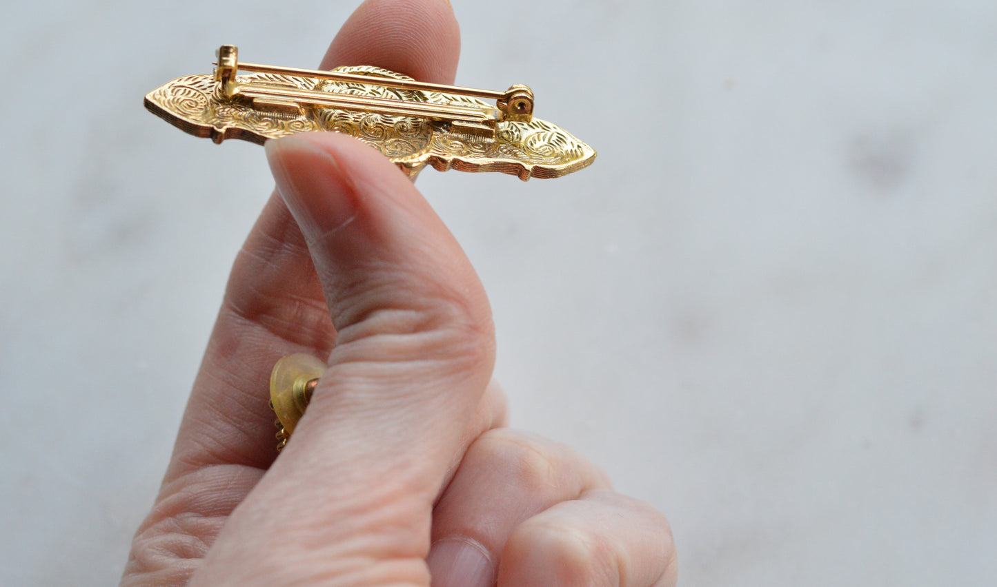 Vintage 1928 Jewelry Co. Set - Victorian Revival Gold Tone Brooch & Post Earrings with Faux Onyx and Pearl Accents