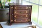 Vintage Hi-Mark Japan Wooden Jewelry Armoire – 10" Tall MCM 4-Drawer Chest with Gold Scrollwork & Dual Side Wings