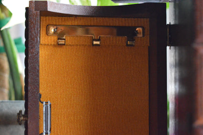Vintage Hi-Mark Japan Wooden Jewelry Armoire – 10" Tall MCM 4-Drawer Chest with Gold Scrollwork & Dual Side Wings