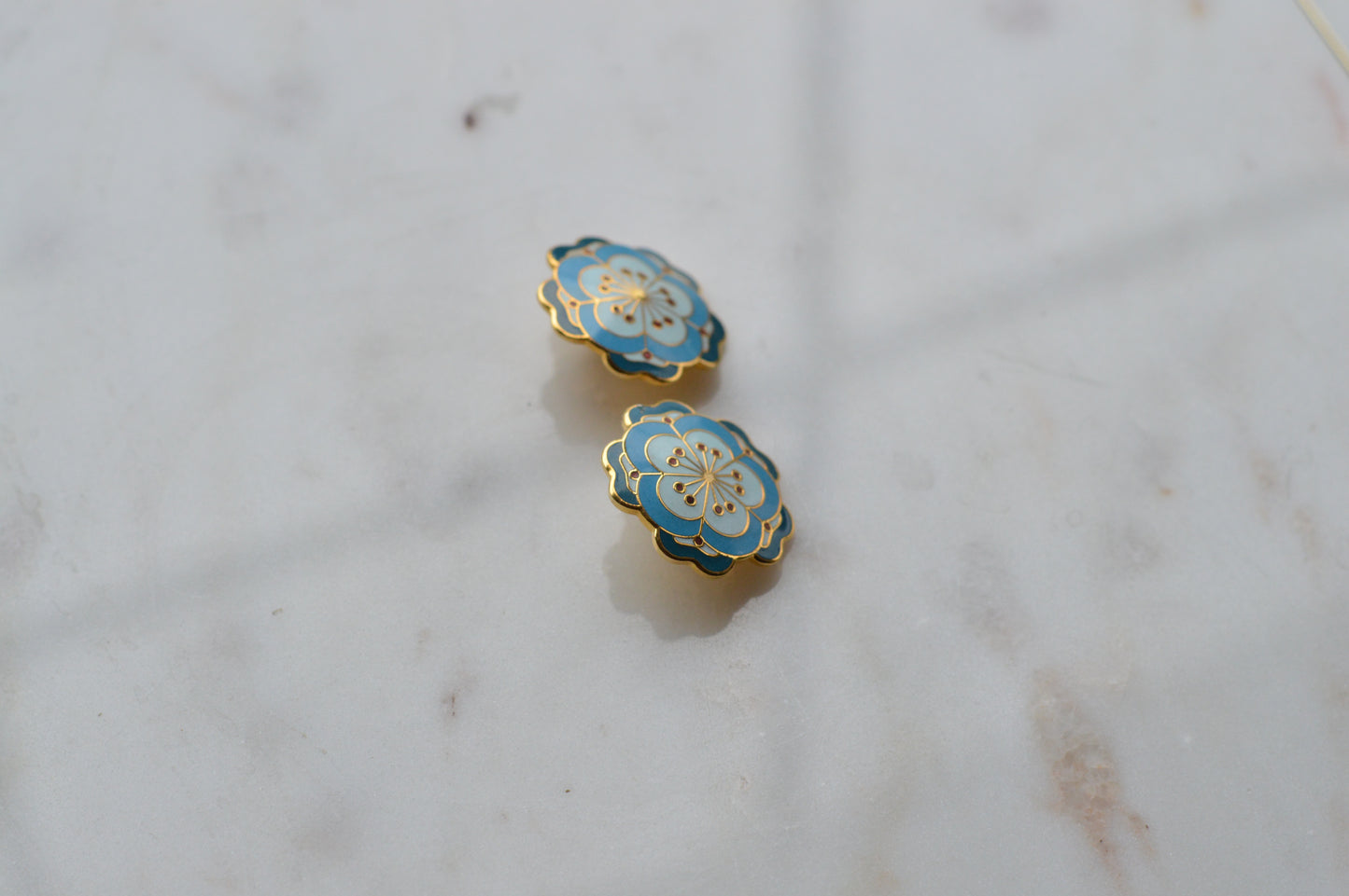 Vintage MMA 24kt Gold Plated Enamel Flower Earrings – Rare Chinese 19th Century Textile Reproduction with Original Box & Story Card