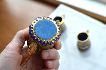 Vintage Cloisonné Miniature Tea Set – Gilt Enamel Peony & Butterfly Design – 6 Piece Set with Original Presentation Box – Asian Art Collectible