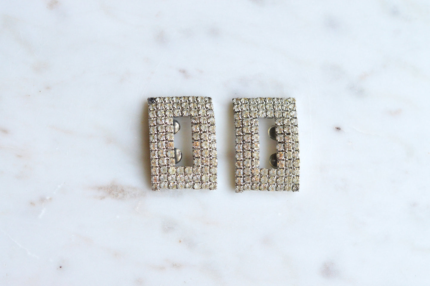 Signed MUSI Large Art Deco Rhinestone Shoe Clips – Clear Crystal Pavé Buckle Clips – Signed Mid Century Bridal or Evening Accessories
