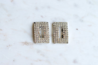 Signed MUSI Large Art Deco Rhinestone Shoe Clips – Clear Crystal Pavé Buckle Clips – Signed Mid Century Bridal or Evening Accessories