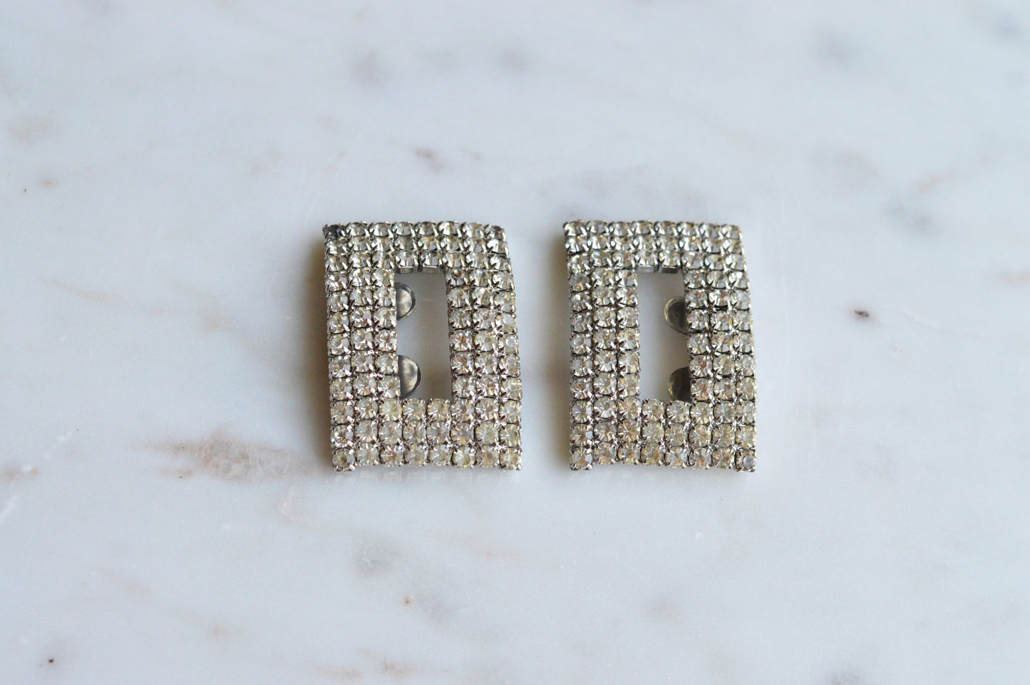 Signed MUSI Large Art Deco Rhinestone Shoe Clips – Clear Crystal Pavé Buckle Clips – Signed Mid Century Bridal or Evening Accessories