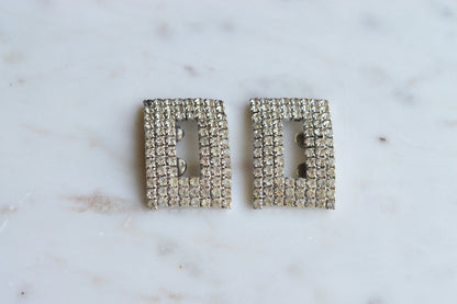 Signed MUSI Large Art Deco Rhinestone Shoe Clips – Clear Crystal Pavé Buckle Clips – Signed Mid Century Bridal or Evening Accessories