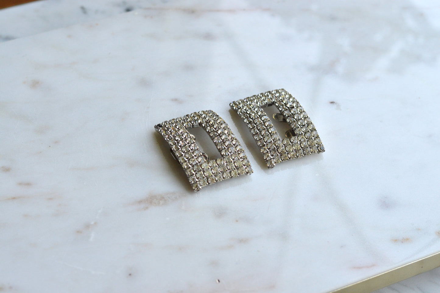 Signed MUSI Large Art Deco Rhinestone Shoe Clips – Clear Crystal Pavé Buckle Clips – Signed Mid Century Bridal or Evening Accessories