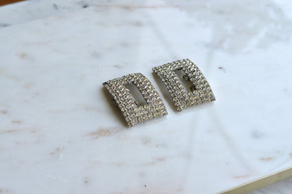 Signed MUSI Large Art Deco Rhinestone Shoe Clips – Clear Crystal Pavé Buckle Clips – Signed Mid Century Bridal or Evening Accessories