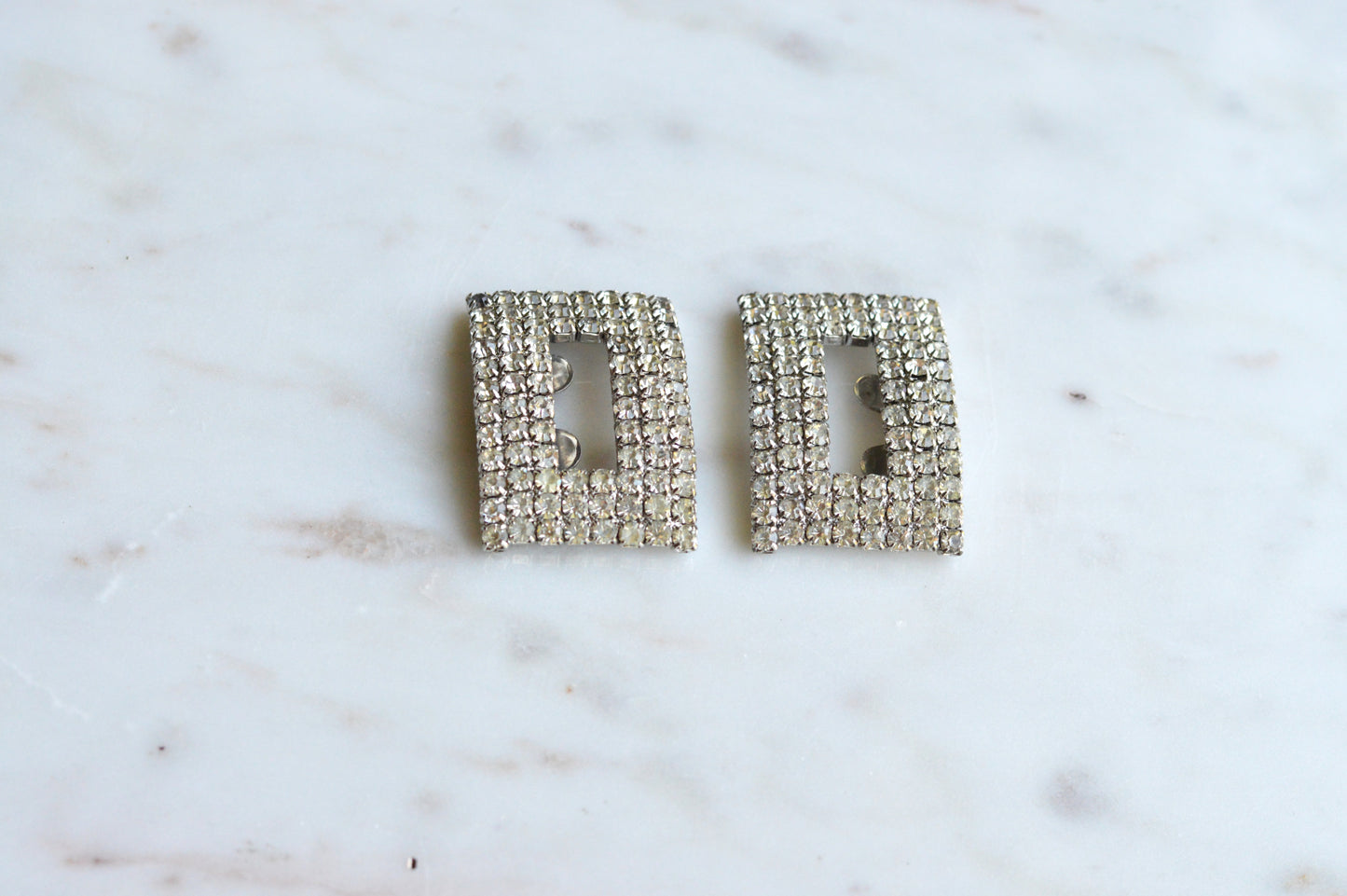 Signed MUSI Large Art Deco Rhinestone Shoe Clips – Clear Crystal Pavé Buckle Clips – Signed Mid Century Bridal or Evening Accessories